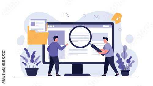 Web developers and quality assurance specialists collaborate to inspect website elements and debug code on a large screen.