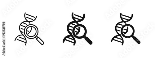 Foto Genetic research and DNA analysis icons with magnifying glass inspecting double
