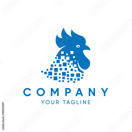 Digital rooster head design, on a white background. Logo vector design