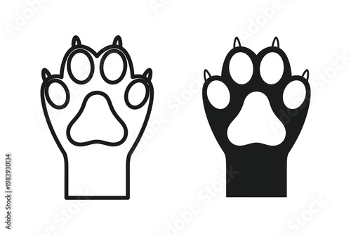 Line Art and Solid Black Dog Paw Print Vector Illustration with Claws