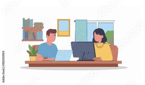 Freelancers working from home remote work coworking vector illustration