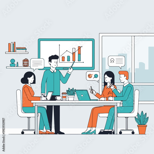 Business people discussing at office table.