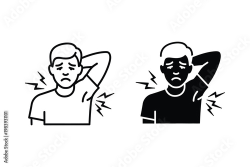 Man with armpit odor pain, discomfort, and body odor, vector illustration