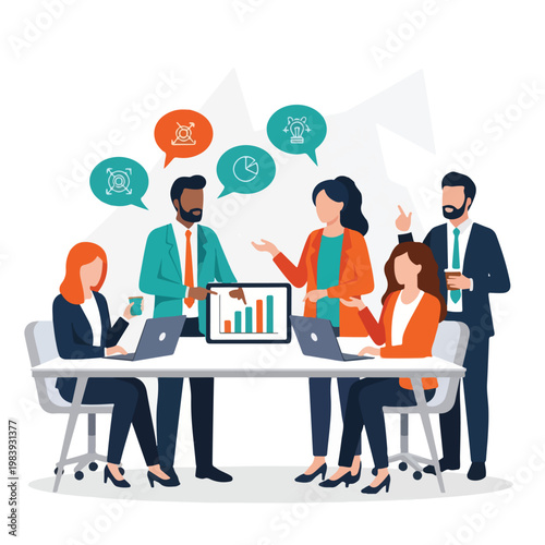 Business people discussing data analysis.