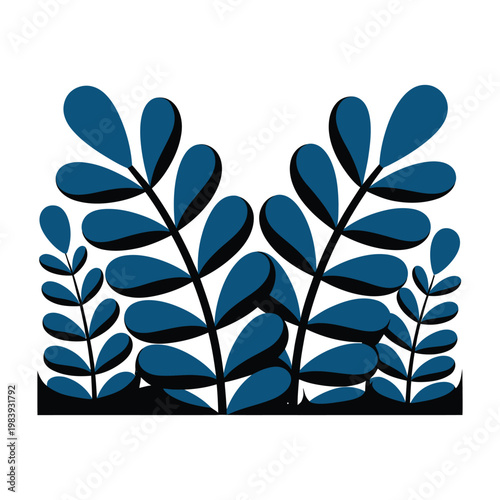 Blue plants with oval shaped leaves growing from the ground