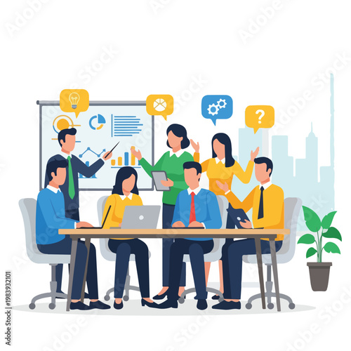 Business people discussing in meeting room 4.