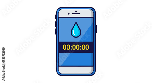 a mobile health smartphone app showing a water droplet icon and digital timer for hydration tracking and daily water intake.