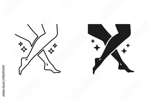 Smooth Legs Icon Set: Line Art and Silhouette for Beauty and Hair Removal Vector Illustration