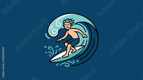 Man Riding Surfboard on Wave.