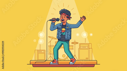 Man Singing on Stage Microphone.