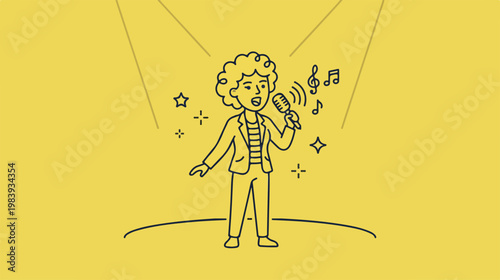 Man Singing with Microphone Solo.