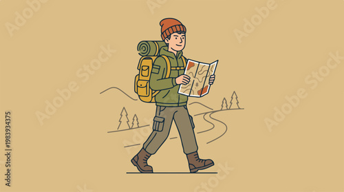 Man walking with hiking backpack.
