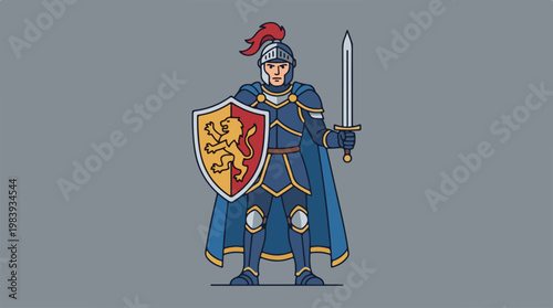 Medieval Knight in Blue Armor.