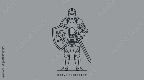 Medieval Knight in Armor Standing.