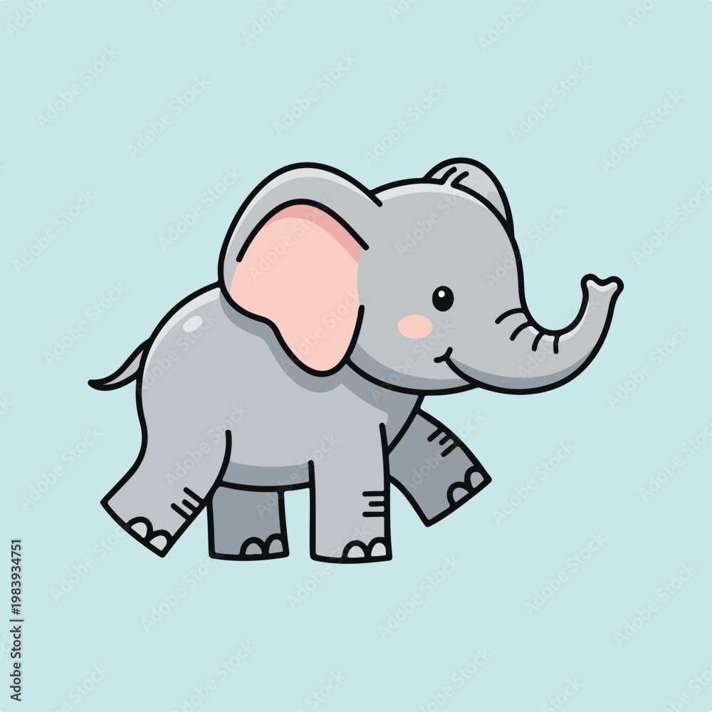 Obraz premium Cartoon Gray Elephant Animal Character.