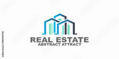 Abstract logo design featuring a house shape and the text real estate