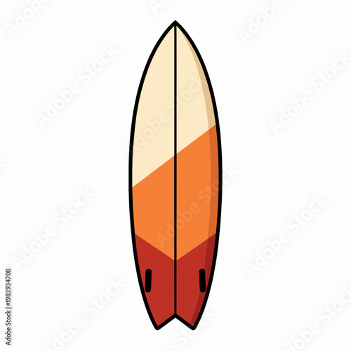 Vintage Surfboard Flat Vector Illustration, Retro Surfing Equipment Icon with Bold Outlines and Muted Orange Tones, Minimalist Coastal Summer Concept Isolated on White Background for Graphic Design