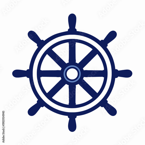 Single vintage nautical ship steering wheel helm icon in flat vector style, wooden maritime navigation equipment isolated on white background, sailing and ocean exploration adventure concept.