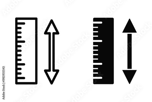 Vector illustration of a ruler and double-headed arrow indicating measurement or size comparison