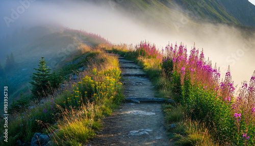 Morning Serenity Along a Misty Mountain Path