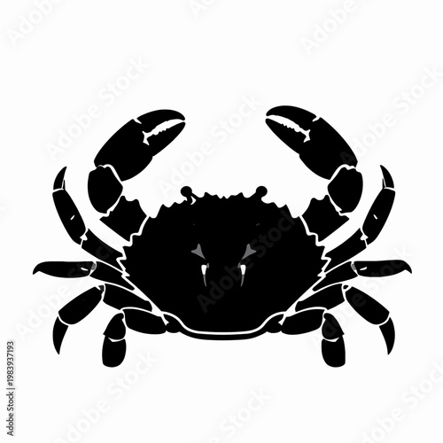 Minimalist Black Silhouette of a Single Dungeness Crab, Flat Vector Illustration of Marine Crustacean Seafood Icon Isolated on White Background for Seafood Restaurant Menu Branding and Logo Design