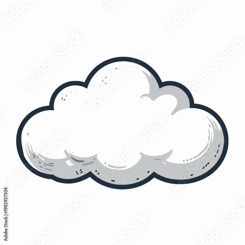 Vintage Hand-Drawn Woodcut Illustration of a Single Fluffy Cumulus Cloud with Detailed Ink Hatching and Shading, Minimalist Flat Vector Design for Weather Concepts, Isolated on White Background