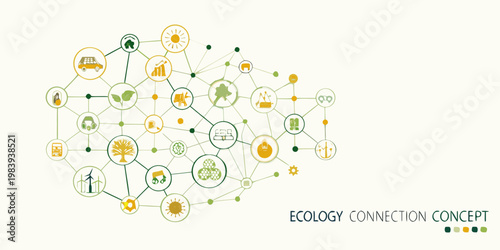 Ecology connection concept represented by interconnected icons and network lines
