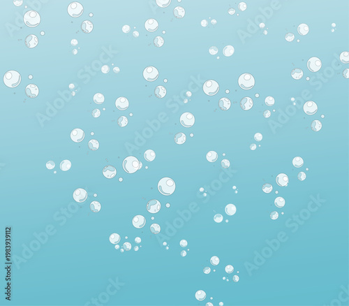 ブルー背景に半透明の大小バブルが漂う爽やかな水中イメージのベクターイラスト