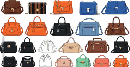 Elegant Designer Handbags Set with Various Styles and Colors, Including Chic Leather Crossbody, Tote, and Satchel Bags for Fashion and Accessories