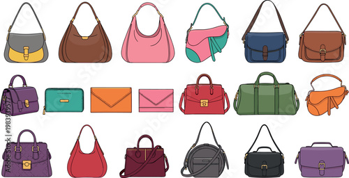 Stylish and Elegant Handbag Set Featuring Various Designs in Multiple Colors, Ideal for Fashion, Accessories, and Modern Outfit Styling