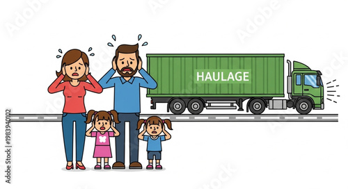 Family Distressed By Loud Truck Noise On Road.