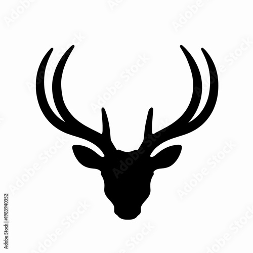 Minimalist black silhouette of a single symmetrical set of deer antlers, flat vector illustration of trophy buck horns for hunting and wilderness concepts, isolated on white background.