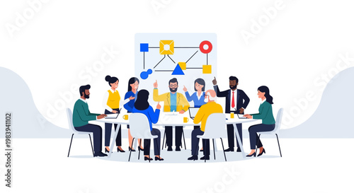 Business people sitting around table.