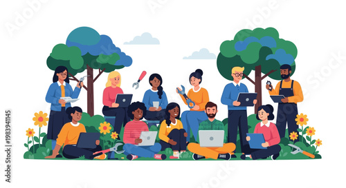 People working in the park.