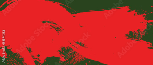 A grunge illustration of a red heart on green grass featuring a paint splash texture and ink brush strokes in a vector art design