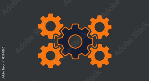 Interconnected Orange Gear Wheels.