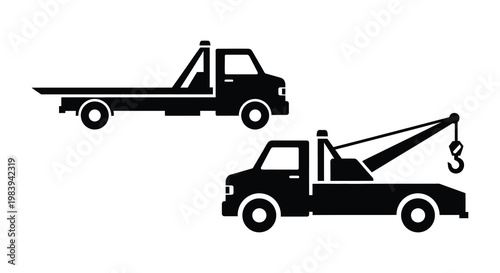 Black tow truck illustration with crane a striking silhouette