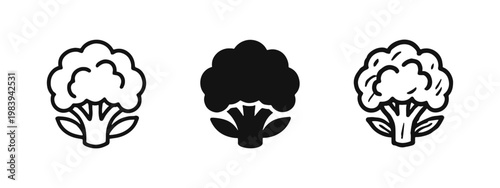 Cauliflower Icon Set, Fresh Vegetable and Healthy Food Symbols, Nutrition Concept, Outline Solid and Hand Drawn Styles