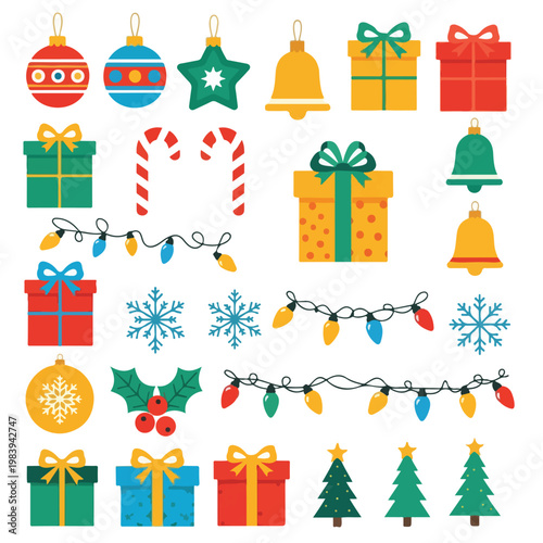 Christmas icons and holiday decorations.