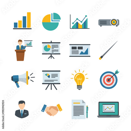 Business presentation and marketing icons.