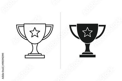 Trophy line art and solid silhouette icon for award and success, vector illustration