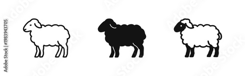 Sheep farm animal icons in outline, silhouette, and hand-drawn styles - livestock vector illustration