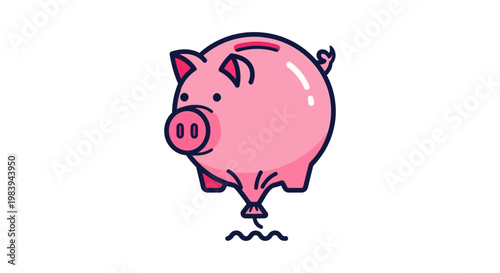 deflated pink piggy bank balloon illustrating financial crisis and economic downturn symbolizing depleted savings and debt