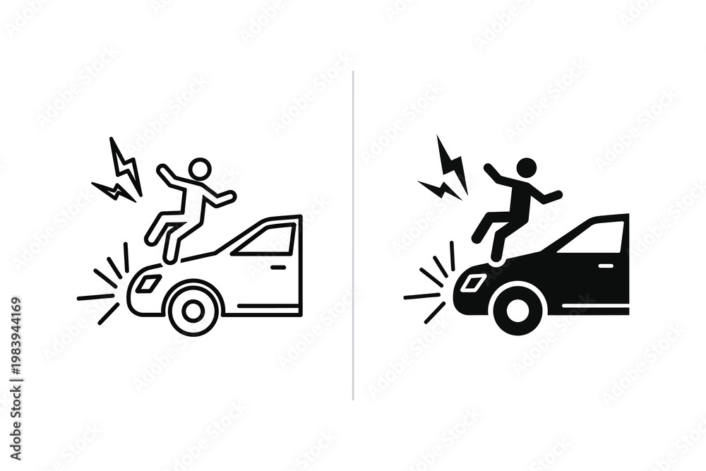 Fototapeta premium Car Accident Icon: Pedestrian Hit by Vehicle, Danger and Impact Vector Illustration