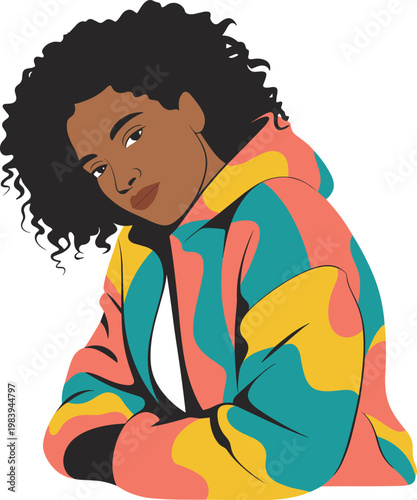 Diverse beautiful woman wearing colorful jacket vector on white background.