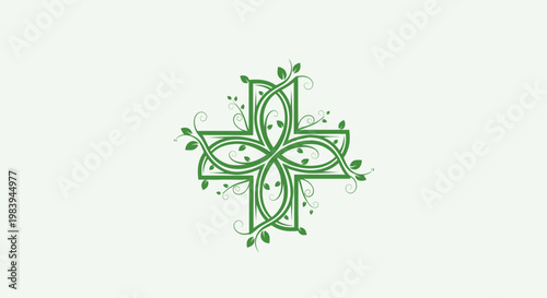 Green cross symbol with floral design for health and nature concepts