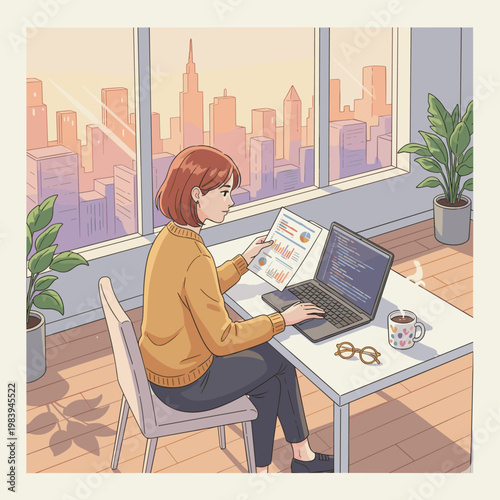 Conceptual vector illustration of a working woman.