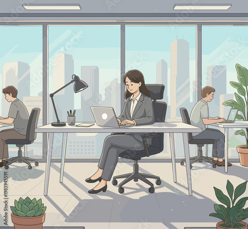 Conceptual vector illustration of a working woman.