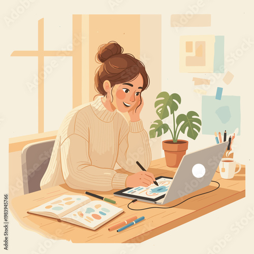 Conceptual vector illustration of a working woman.