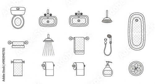 Collection of bathroom icons and symbols for design.